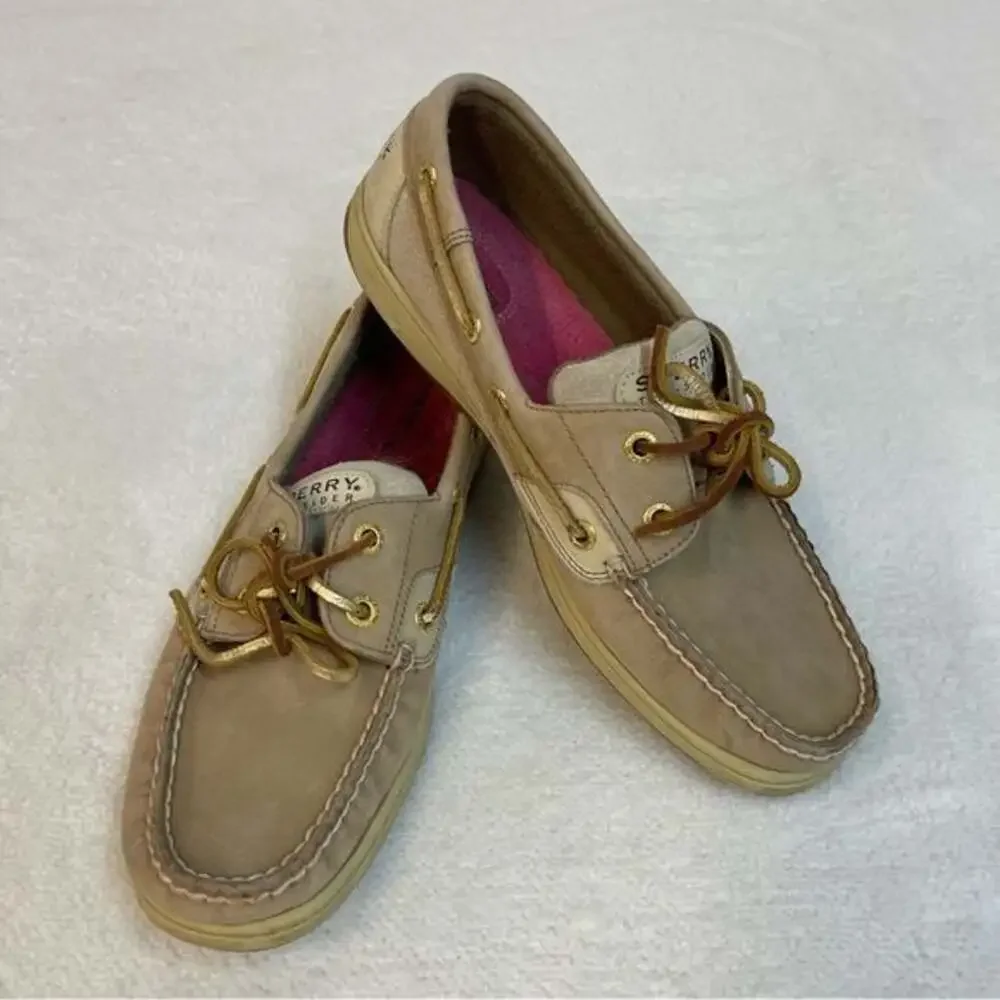 SPERRY TOP SIDER Bluefish Linen Gold Suede Leather Boat Shoes Women's Size US 8